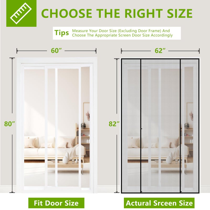HADOR Magnetic Screen Door Mesh with Super Strong Magnets Fit Door Size 60"" X 80""  Mesh Size 62"" X 81"" Double Opening Door Net Screen for Sliding Glass Door  Large Patio Door and French Door - Image 2